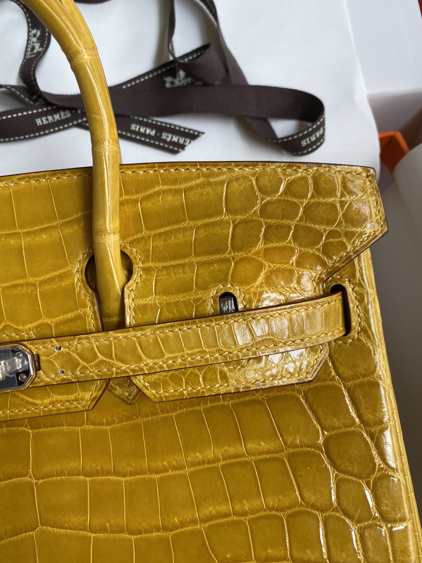 Hermes Birkin 25CM Handmade Bag In Craie Crocodile Niloticus Shiny Skin